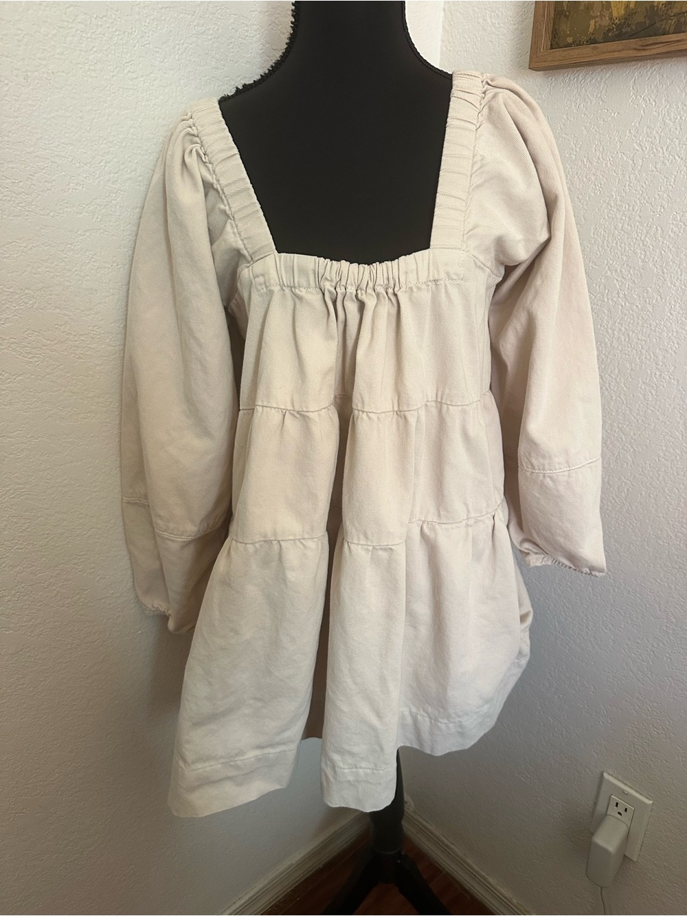 Free People Cream Peasant Babydoll Tunic Mini Dress - Size Small